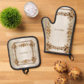 Golden  Rechthoek Dimond Flowers Shiny Ovenwant & Pannenlap Set (Top down)