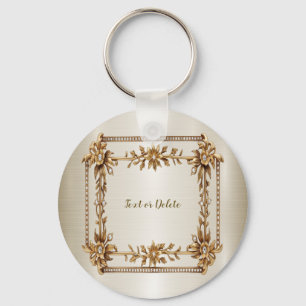 Golden  Rechthoek Dimond Flowers Shiny Sleutelhanger