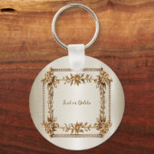 Golden  Rechthoek Dimond Flowers Shiny Sleutelhanger (Achterkant)