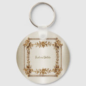 Golden  Rechthoek Dimond Flowers Shiny Sleutelhanger (Achterkant)