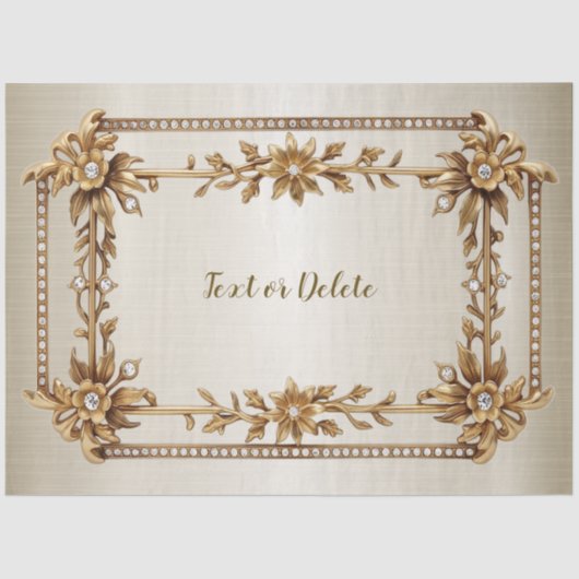 Golden  Rechthoek Dimond Flowers Shiny Tissuepapier (Voorkant)