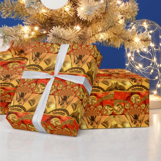 Golden red Afrikaanse traditionele kunst Cadeaupapier (Feestdagen)