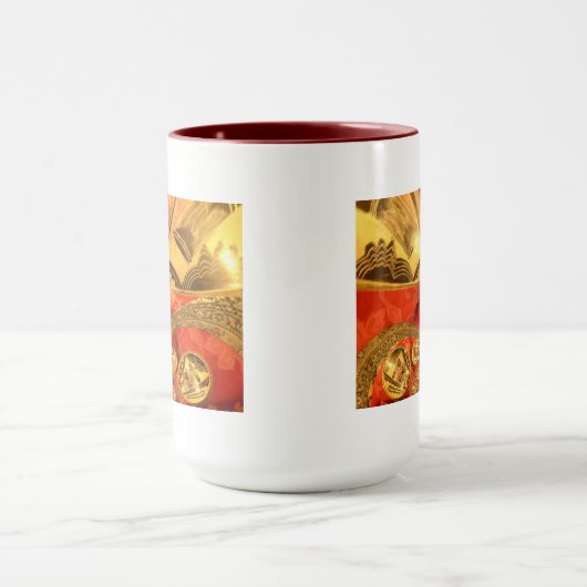 Golden red Afrikaanse traditionele kunst Mok (Midden)