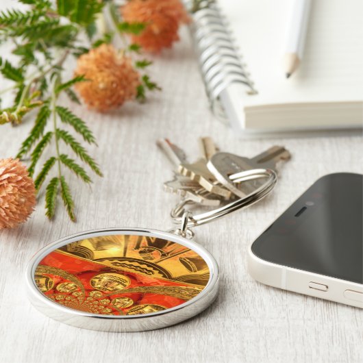 Golden red Afrikaanse traditionele kunst Sleutelhanger (Zijkant)