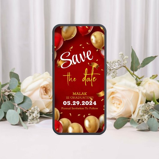 Golden Red Balloons Afstuderen Save The Date