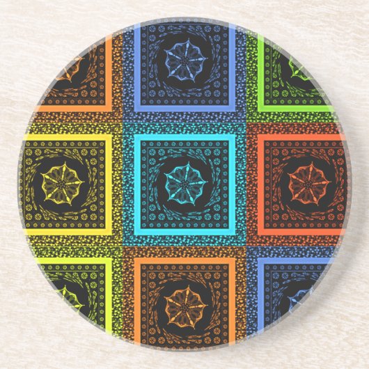 Golden Red Blue Masai Traditionele kleuren Zandsteen Onderzetter (Voorkant)