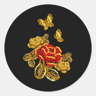 Golden Red Butterfly Plant Florist Gift Ronde Sticker