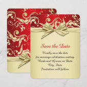 Golden Red Elegant Damask Dream Red de datum Save The Date (Voorkant / Achterkant)