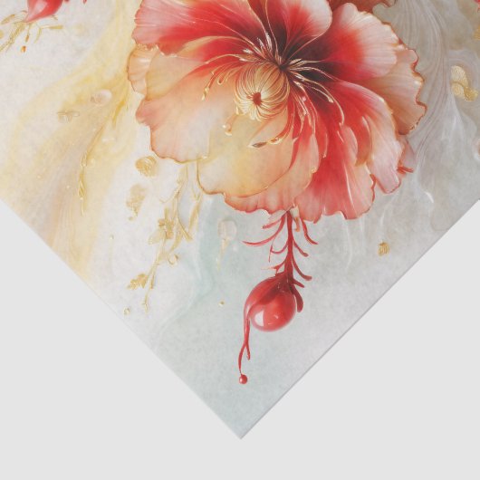 Golden Red Floral Elegance - Decoupage - Tissuepapier (Detail)