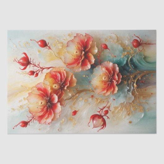 Golden Red Floral Elegance - Decoupage - Tissuepapier (Voorkant)