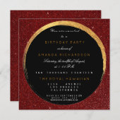 Golden Red Glitter Geometric Vip Birthday Party Kaart (Voorkant / Achterkant)