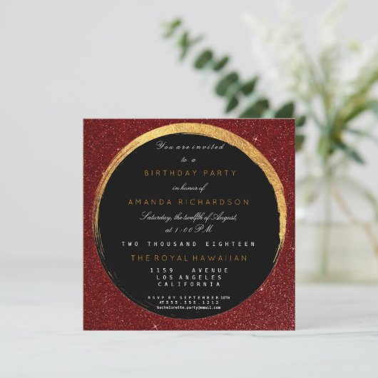 Golden Red Glitter Geometric Vip Birthday Party Kaart (Staand voorkant)