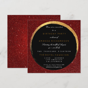 Golden Red Glitter Geometric Vip Birthday Party Kaart