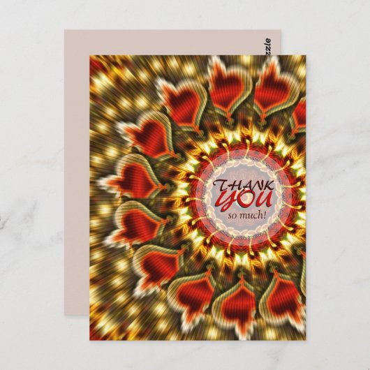 Golden Red Hearts Dank u Briefkaart (Voorkant / Achterkant)