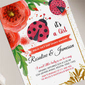 Golden Red Ladybug Waterverf Couples Baby shower Kaart