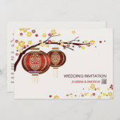 Golden Red Lantaarns Cherry Tree Fu Chinese bruilo Kaart (Voorkant / Achterkant)