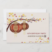 Golden Red Lantern Cherry Tree Fu Birthday Party Kaart (Voorkant)