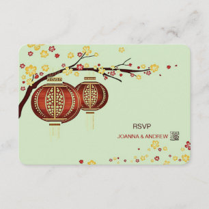 Golden Red Lantern Cherry Tree Fu Chinese RSVP Kaartje