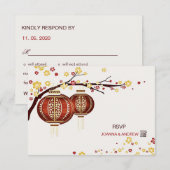 Golden Red Lantern Cherry Tree Fu Chinese RSVP Kaartje (Voorkant / Achterkant)