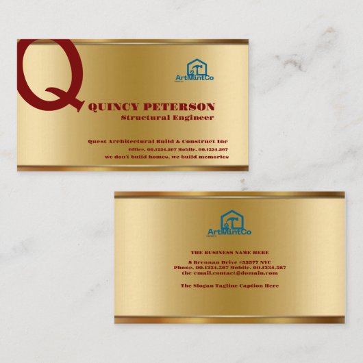 Golden & Red Layers Monogram Initial Founder CEO B Visitekaartje (Voorkant / Achterkant)