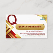 Golden & Red Layers Monogram Initial Founder CEO Visitekaartje (Voorkant)