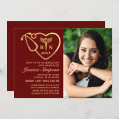 Golden Red Modern Nursing School Graduparty Kaart (Voorkant / Achterkant)