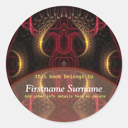 Golden Red Mushroom Fractal Art Bookplate Sticker (Voorkant)