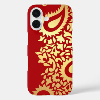Golden Red Paisleys Indiaan iPhone 16 Hoesje