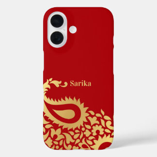 Golden Red Paisleys Indiaan iPhone 16 Hoesje