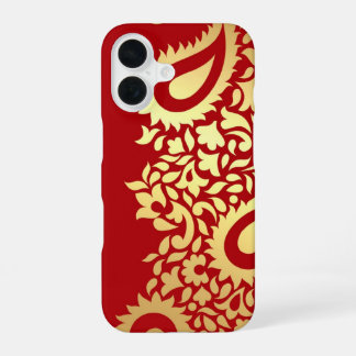 Golden Red Paisleys Indiaan iPhone 16 Hoesje