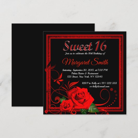 Golden red rose, zoet, 16 uitnodiging v2 (Voorkant / Achterkant)