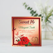 Golden red rose, zoete roos 16 uitnodiging (Staand voorkant)