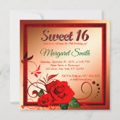 Golden red rose, zoete roos 16 uitnodiging (Voorkant)