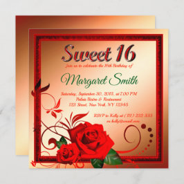 Golden red rose, zoete roos 16 uitnodiging