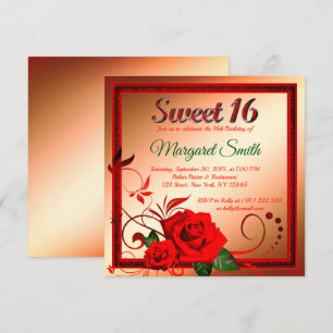 Golden red rose, zoete roos 16 uitnodiging