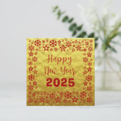 Golden red Square wish card with golden stars Feestdagenkaart (Staand voorkant)