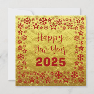 Golden red Square wish card with golden stars Feestdagenkaart