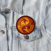 Golden Red Yin Yang Dragons Ronde Button 7,6 Cm (In situ)