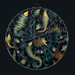 Golden Reefs Dartbord<br><div class="desc">Dive into Elegance: Experience the mesmerizing allure of this underwater scene, beautifully rendered in the traditional Gond art style. Set against a dark navy blue background, golden outlines bring the corals and sea plants to life, creating a captivating and luxurious effect. The pattern features deep blues and greens, with each...</div>