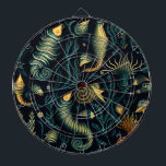 Golden Reefs Dartbord<br><div class="desc">Dive into Elegance: Experience the mesmerizing allure of this underwater scene, beautifully rendered in the traditional Gond art style. Set against a dark navy blue background, golden outlines bring the corals and sea plants to life, creating a captivating and luxurious effect. The pattern features deep blues and greens, with each...</div>