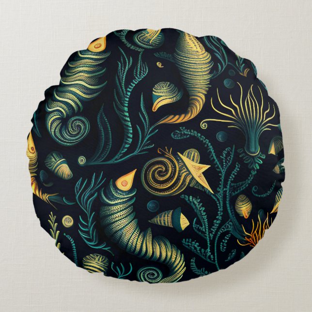 Golden Reefs Rond Kussen (Voorkant)