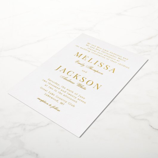 Golden Refined Classic Wedding Folie Invitation Uitnodiging (Gedraaid)