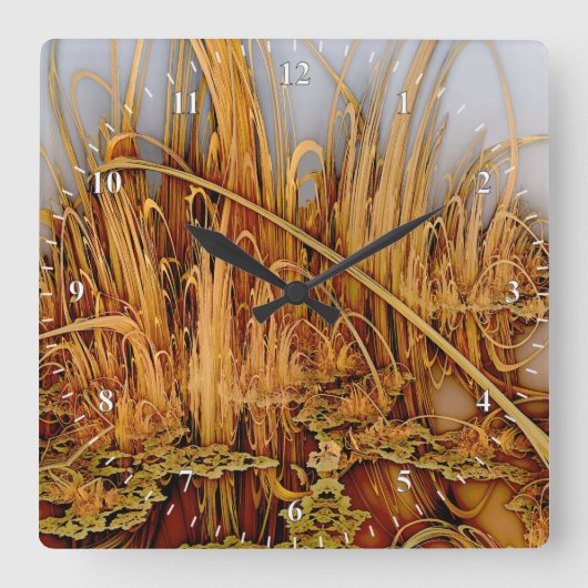 Golden Reflections Square Wall Clock Vierkante Klok (Voorkant)