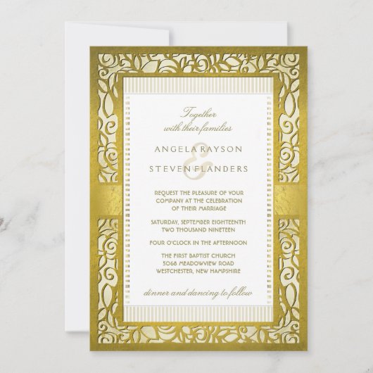 Golden Regal Deco Border Huwelijksuitnodiging Kaart (Voorkant)