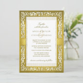 Golden Regal Deco Border Huwelijksuitnodiging Kaart (Staand voorkant)
