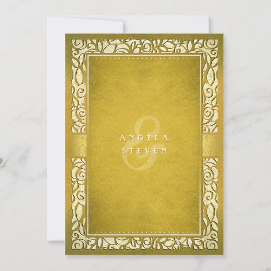 Golden Regal Deco Border Huwelijksuitnodiging Kaart (Achterkant)