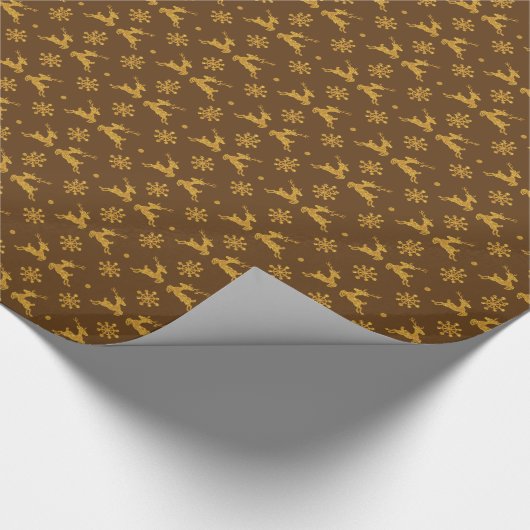 Golden Reindeer Brown Wrapping Paper Cadeaupapier (Hoek)