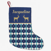 Golden Reindeer en Blue Argyle Pattern Holiday Kleine Kerstsok (Voorkant)