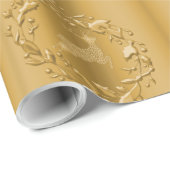 Golden Reindeer en Wreath Kerstmis Cadeaupapier (Rol Hoek)