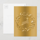 Golden Reindeer en Wreath Kerstmis Feestdagenkaart (Voorkant / Achterkant)